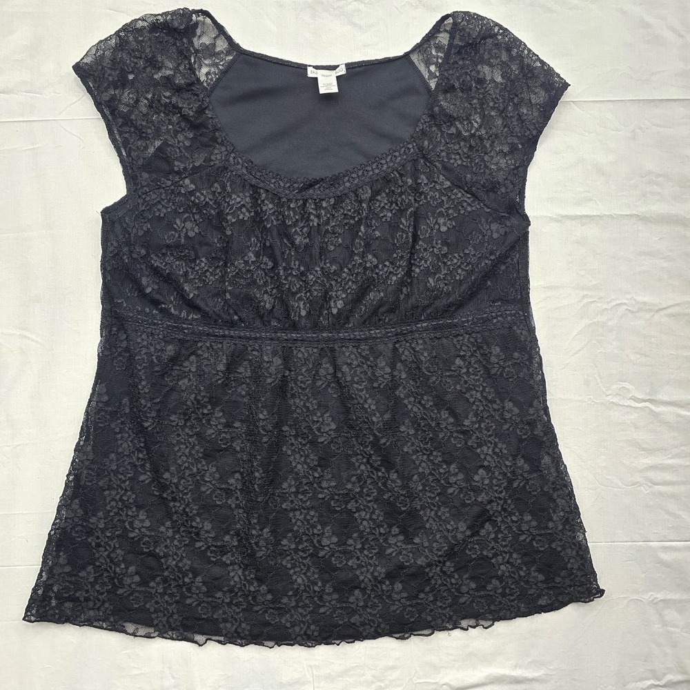Y2K Fashion Bug Plus Size 18/20W Black Lace Blouse Top Cap Sleeve Gothic